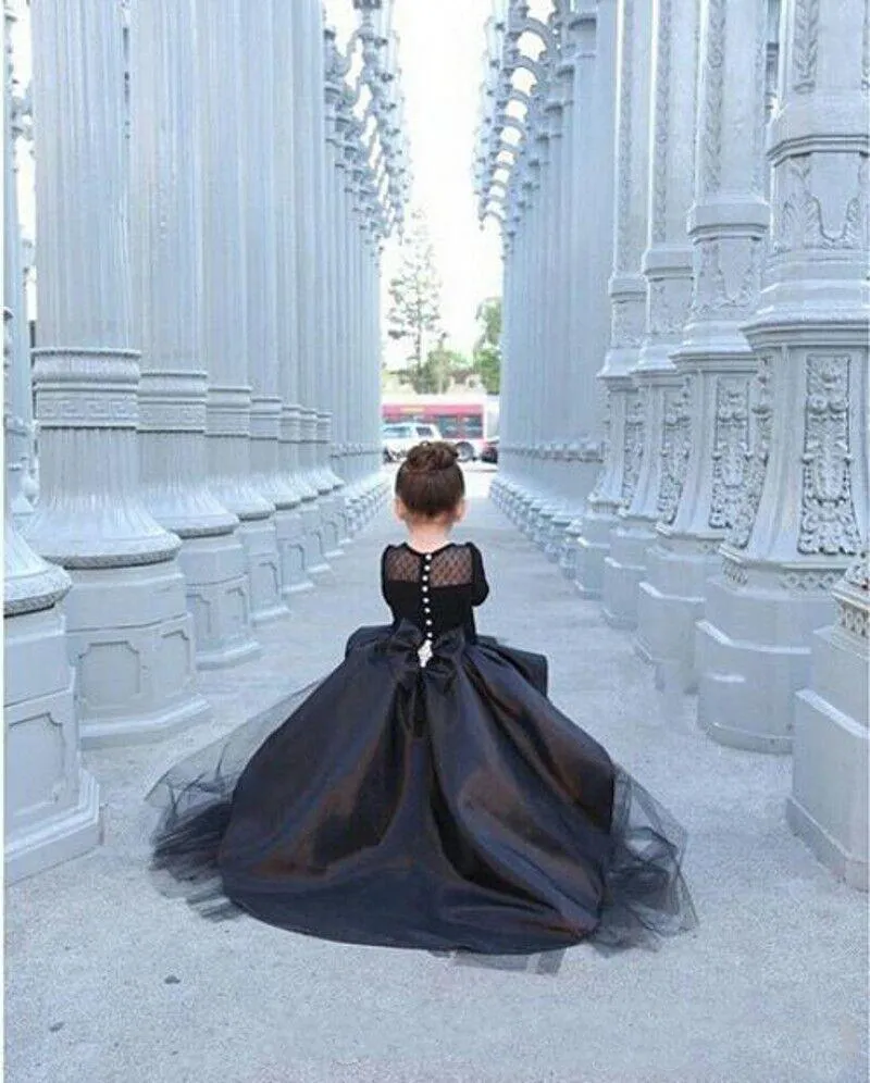 Modern zwart hoog lage moeder- en dochter prom -jurken voor bruidsfeest met mouwen tule tieren rok formele avondjurken56661808931263