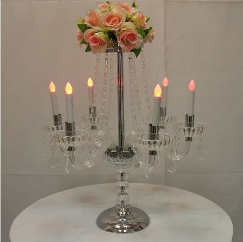 Candelabro de cristal de 7 brazos H60cm, candelabro de cristal para centro de mesa de boda, candelabro de cristal