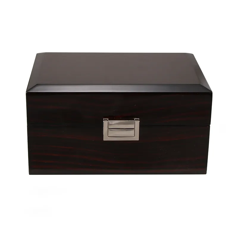 Högkvalitativt varumärke Träklocka Black Watchs Boxes Gift Box Crown Logo trälåda med broschyrkort Glitter LSL0130340R