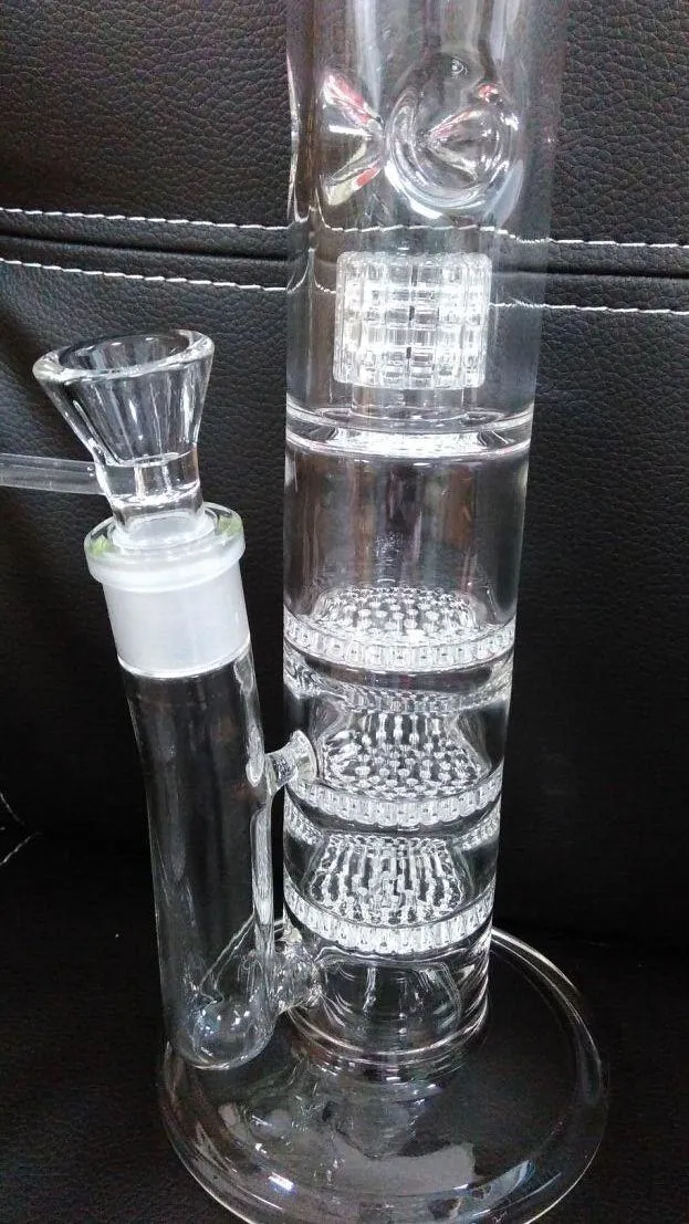 clearance sale 17.5 inch glass bong with 3 Waffle honeycomb disk filter 18mm tyre water filter 