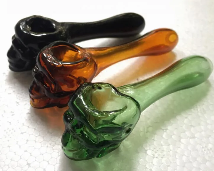 Skull Pyrex Glass Oil Burner Pipes Spoon Bubblers Curnved Hand Smoking Pipe for Hookah Silicone Bong with Many Colors