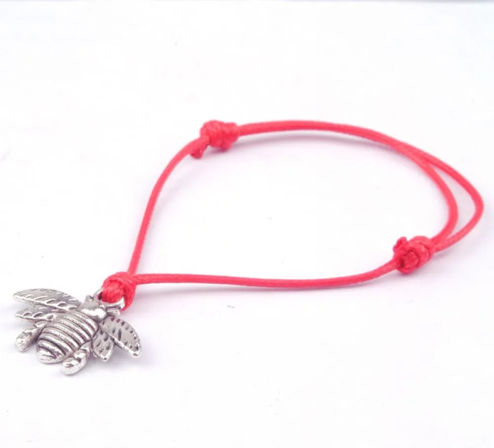 Hot ! Antique Silver Zinc Alloy Bee Charms Wax rope Adjustable Bracelets