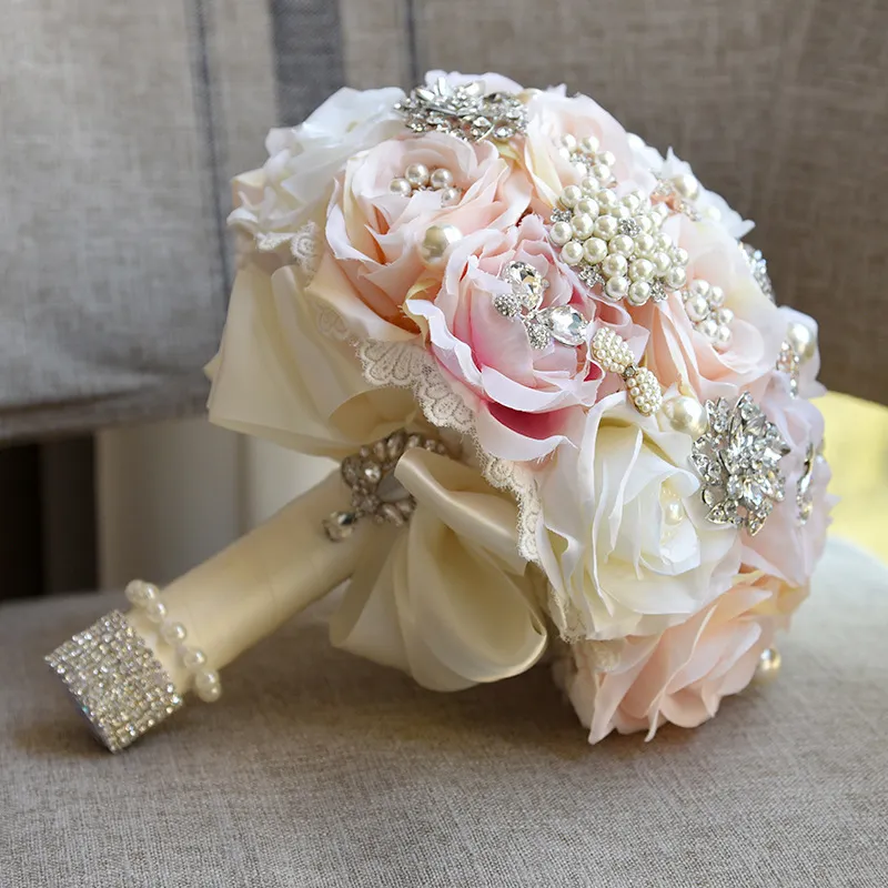 Jane Vini Champagne cristal artificiel strass bouquet De mariée broche fleurs De mariage De luxe Bouquets De mariée Ramo De Flores Novi1669104