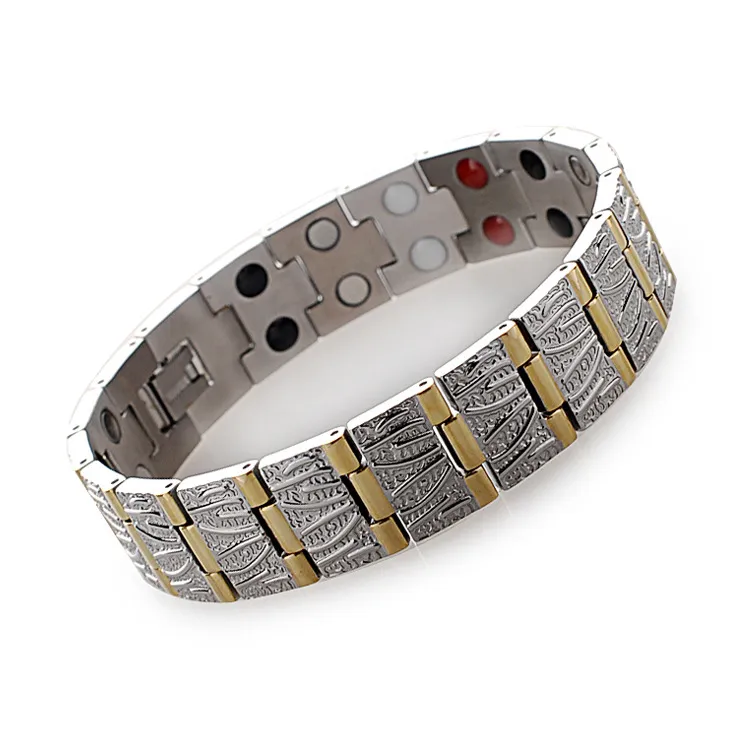 Bracelet à maillons en titane et acier inoxydable à la mode Quantum Bio Energy avec aimant germanium anion infrarouge équilibre magnétique des soins de santé Avantages