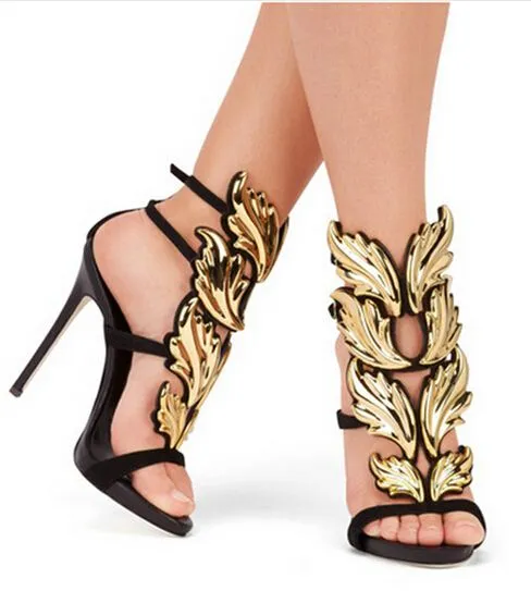 Top Brand Estate Nuovo design Donna Moda oro argento argento rosso foglia tacco alto Peep Toe Dress Sandals Shoes Pumps Women