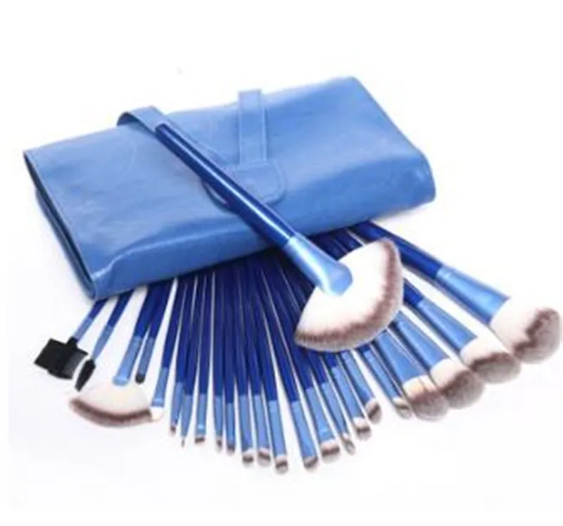 24 stks Rood Blauw Paars Zilver Colorfull Make-up Borstel Sets Professionele Cosmetica Borstels Set Kit + Pouch Tas Case Woman Make Up Tools