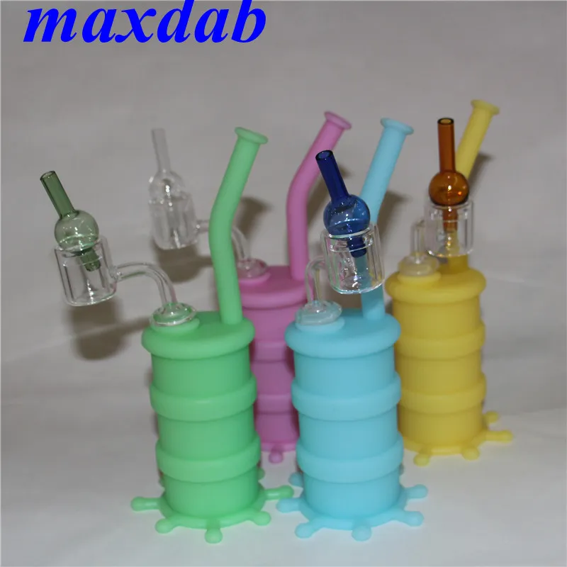 Mini gloed in donkere siliconenwaterpijp waterpijp glazen bongs siliconenolie rigs met heldere dubbele buiskwarts nagel en karperdop