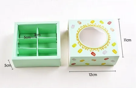 Nowy 12 * 11 * 5,2 cm Macaron Cake Paper Box z okienkiem Herbatniki Pudełko Opakowania 3 Kolory 100 sztuk / partia Darmowa Wysyłka