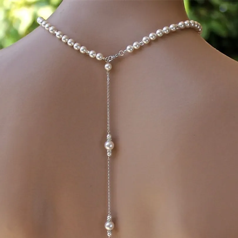 JASA Simple Pearl Back Drop Necklace Long Back Necklace Pearl For Wedding  Bridal Jewelry NME | Wish