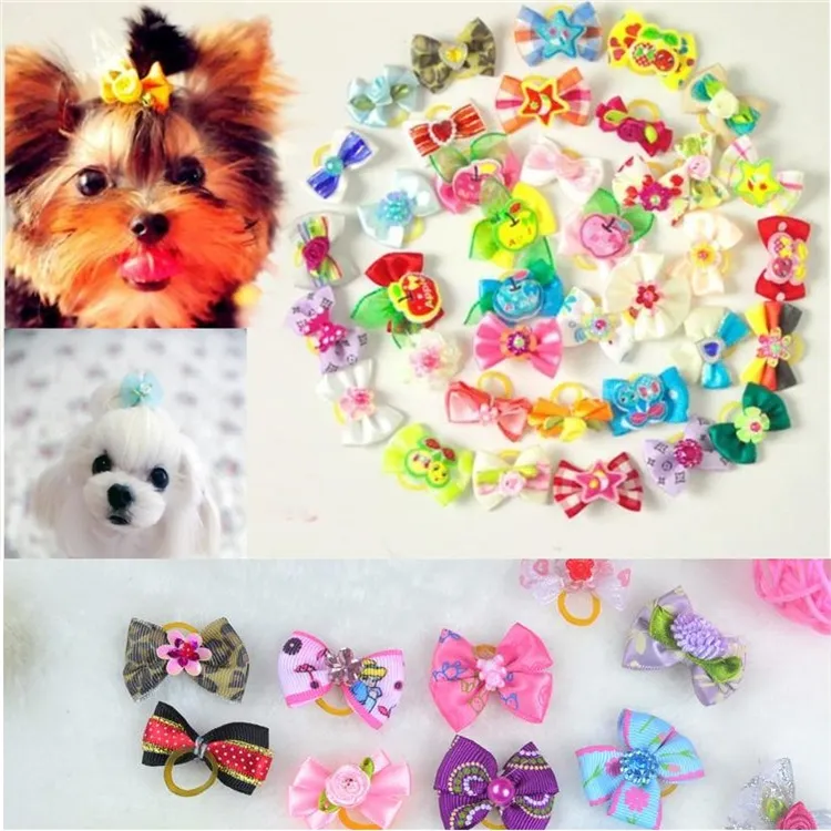 New Mix Designs Strass Perles Style chien arcs cheveux pour animaux de compagnie arcs chien cheveux accessoires toilettage produits Mignon Cadeau 500 pcs/lot 0594