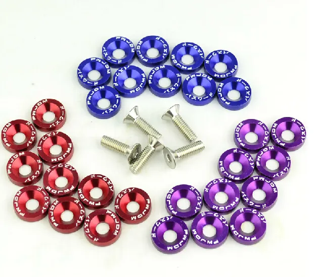 Universal M6 x 10 Aluminum JDM Style Bolt Washer BLUE RED PURPLE