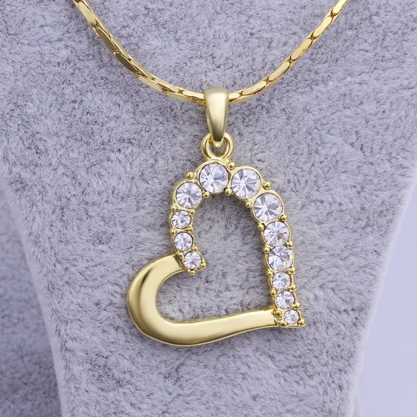 Darmowa Wysyłka Brand New 24K 18K Yellow Gold Heart Wisiorek Naszyjniki Biżuteria GN512 Moda Gemstone Kryształ Naszyjnik Boże Narodzenie prezent