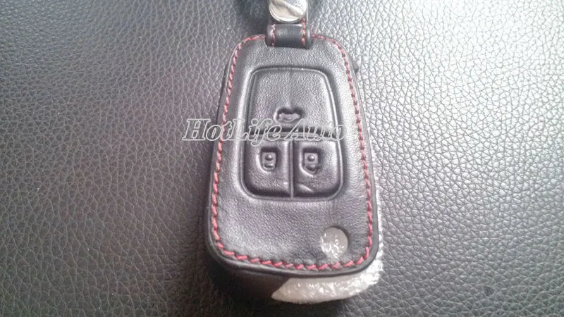 Vauxhall Opel Astra J Car Keychain Genuine Leather Key Case Cover 3 Button Remote Car Key Shell Cover Chain Ring Car Accessories263C