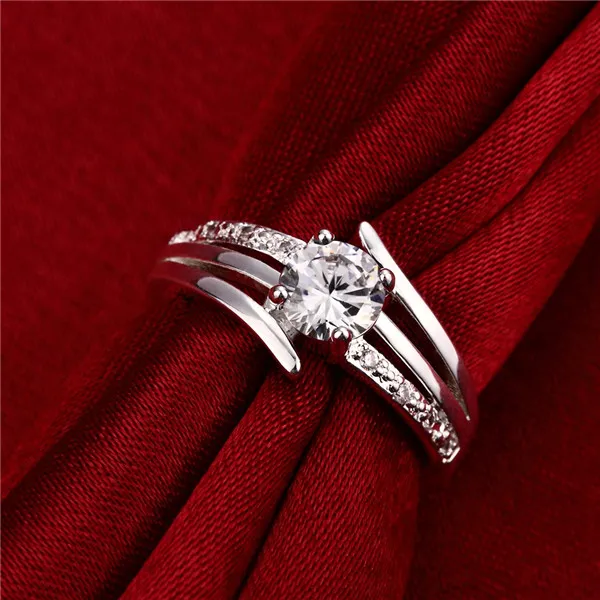 Hot Sale Full Diamond Fashion Driving Tre Lines 925 Silver Ring Stpr055d Brand New White Gemstone Sterling Silver Plated Finger Rings