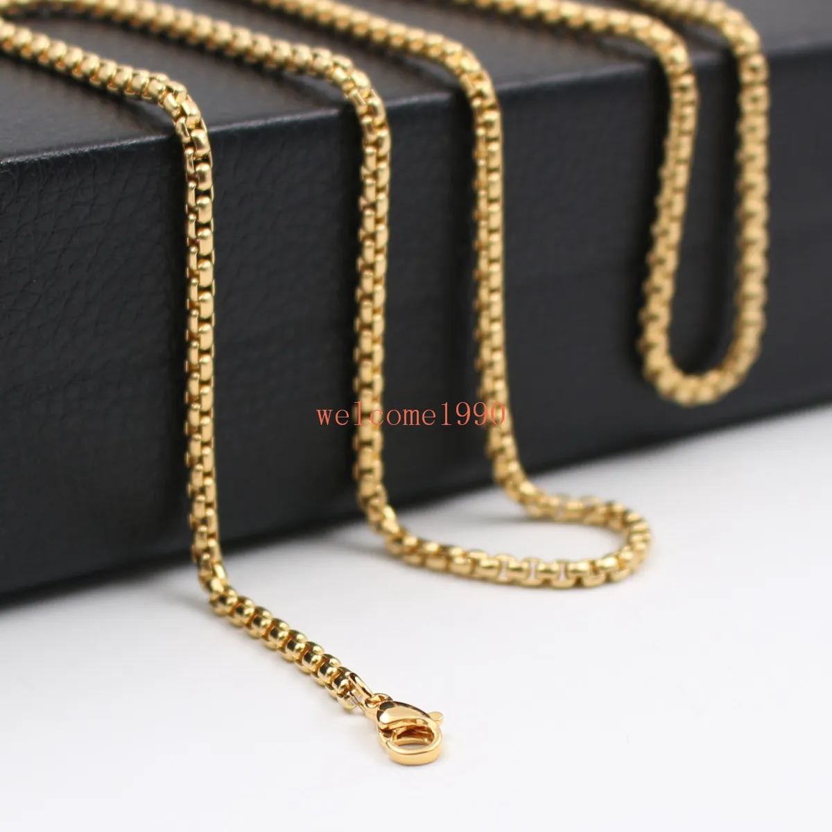 Whole jewelry wide 3mm Box Rolo Chain Necklace Stainless Steel Fashion Men039s Women Jewelry Silver gold black 18 4296620