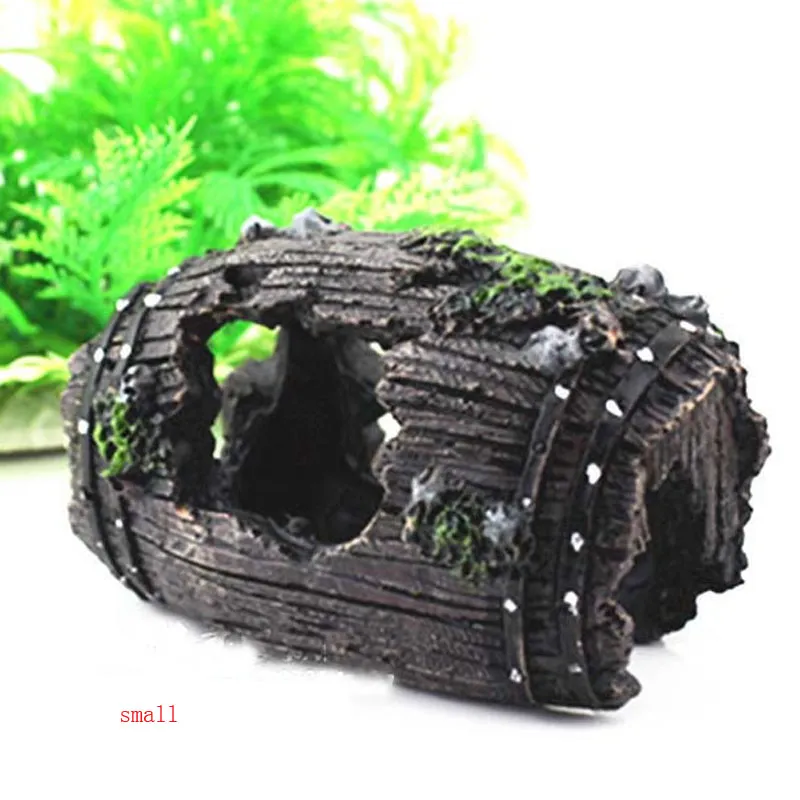 Unique Design Vivid Colors Home Resin Aquarium Fish Tank Decoration Artificial Broken Barrel Cave Ornament Cask 