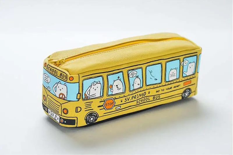 الأطفال قلم رصاص قلم رصاص Cartoon Bus Car Stationery Bag Cute Animals Canvas Canvas Pencil For Boys Girls School Supplies