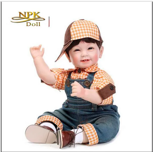 New Arrival Lovely 4 Teeth Smiling Boy Doll 22 Inches Silicone Reborn Baby Realistic Handmade High Grade Gift Collection Hobbies
