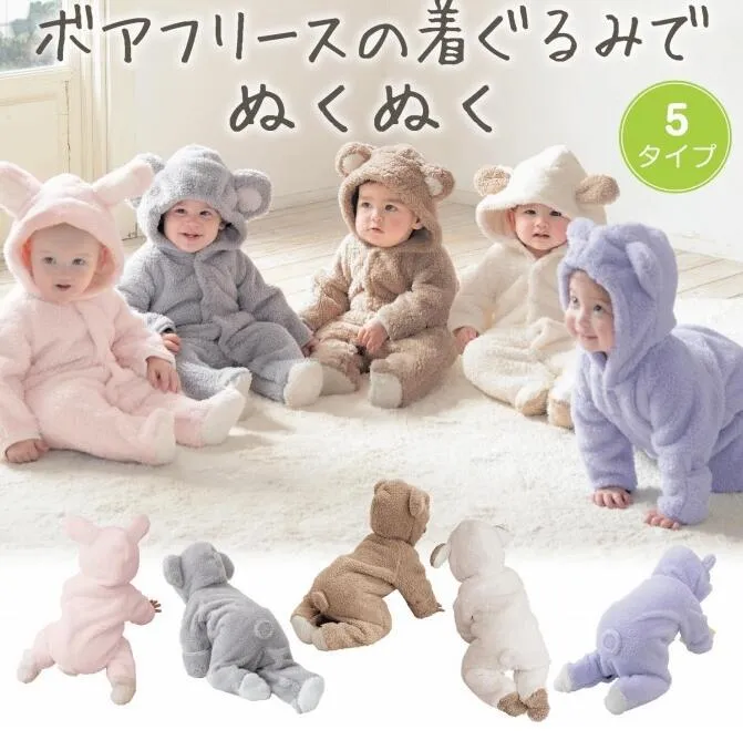 Winter warmer Säuglingsspielanzug niedlicher Cartoon-Overall aus gebürsteter Baumwolle, beste Baby-Junge-Mädchen-Krabbelkleidung mit Kapuzen-Nachtwäsche-Mantel