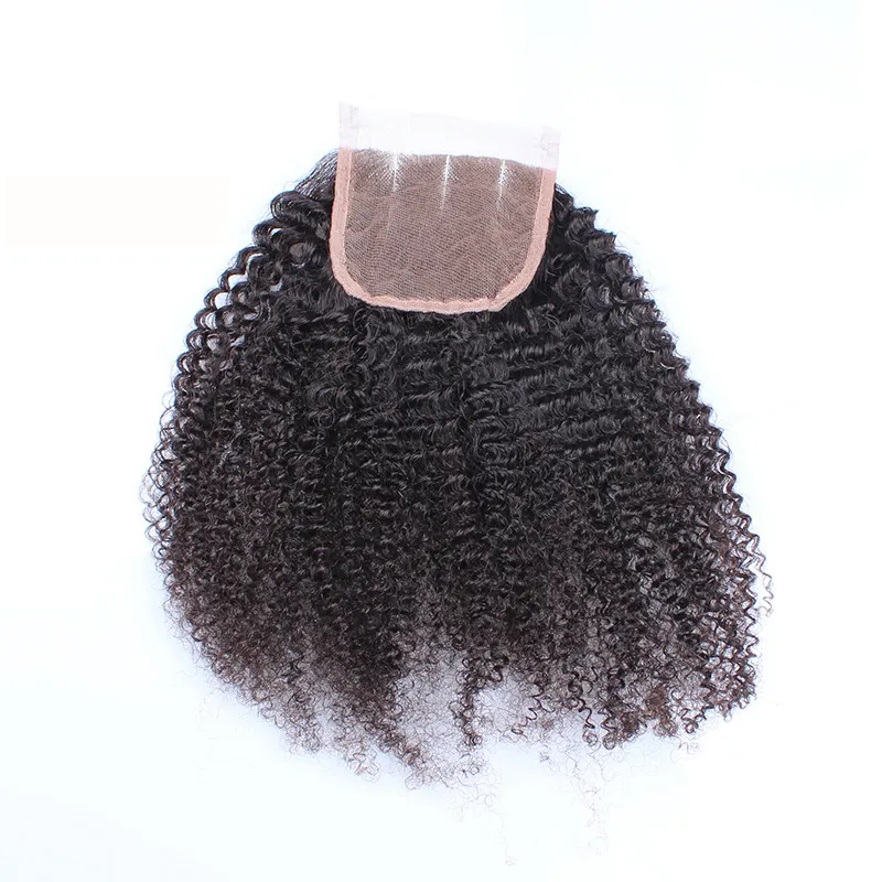 7A Human Hair Weave Brazilian Afro Kinky Curly With Closure Middle Three Part Lace Closure With Bundles 1114810