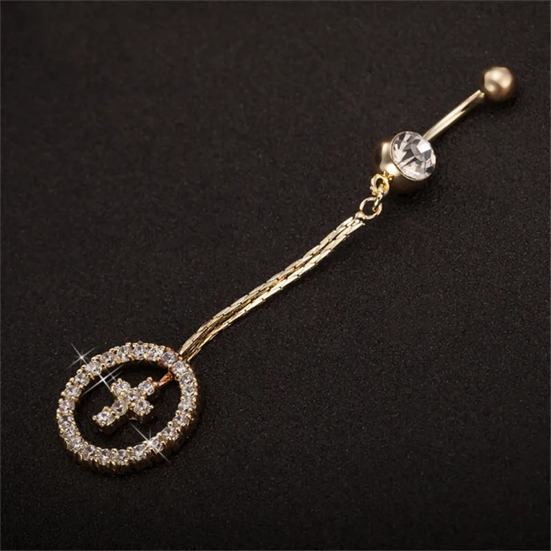 Europa y América HotSale 18K Amarillo Chapado en oro blanco / rosa / Rosa Rosa Anillo del vientre Piercing Dangle Anillo para las mujeres Mujeres