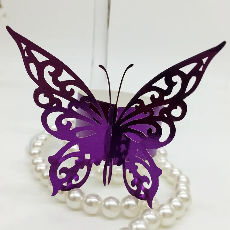 F14 Laser Cut Hollow Butterfly Papper Kort Servett Ring Serviette Buckle Holder Hotell Bröllopsfest Favorit Decoration