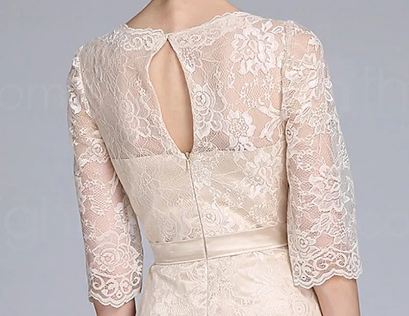 Lace Sheath Jewel Half Sleeves Mor av brudklänningar med sash Golvlängd för kvällsklänning Mors brud