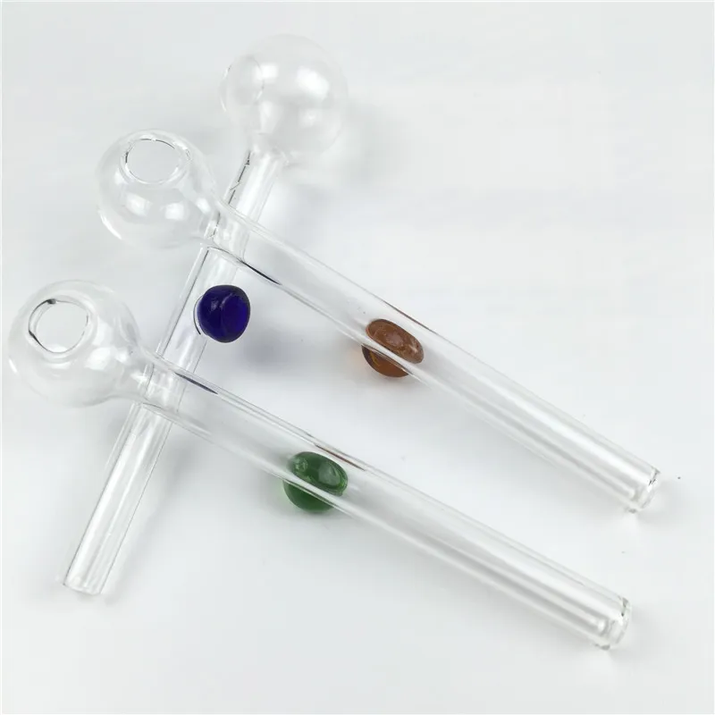 10cm mini glass smoking oil burner pipe clear thick pyrex glass oil burner cheap hand pipes with colorful handle glass tube