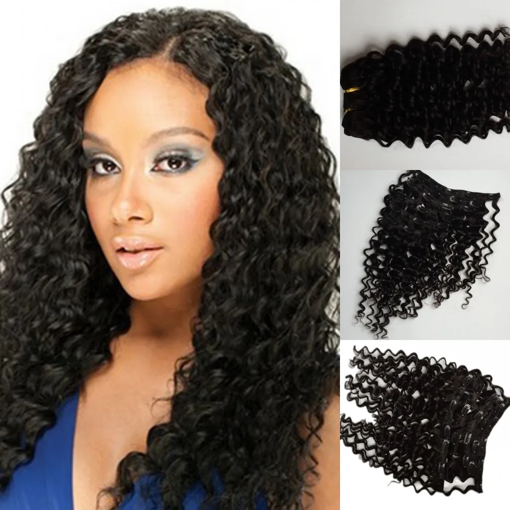 Best Quality 120g 8"- 24" clip in hair extensions Indian Remy human hair natural black deep wave clip-in Hair