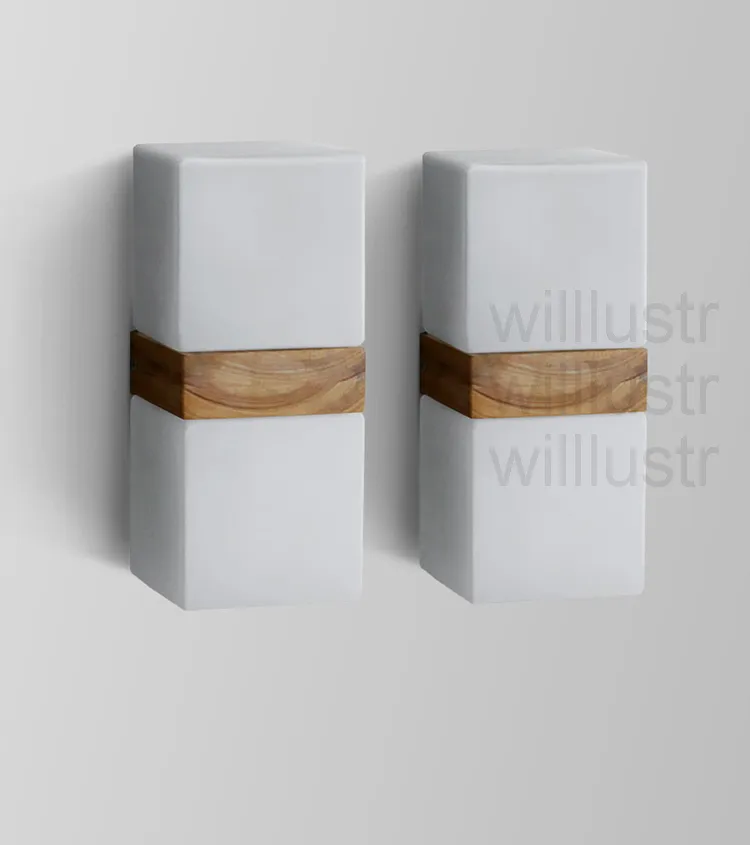 Willlustr Cubi Wall sconce glass Lamp wood shelf cubic Modern light hotel restaurant doorway porch vanity lighting novelty cafe bar