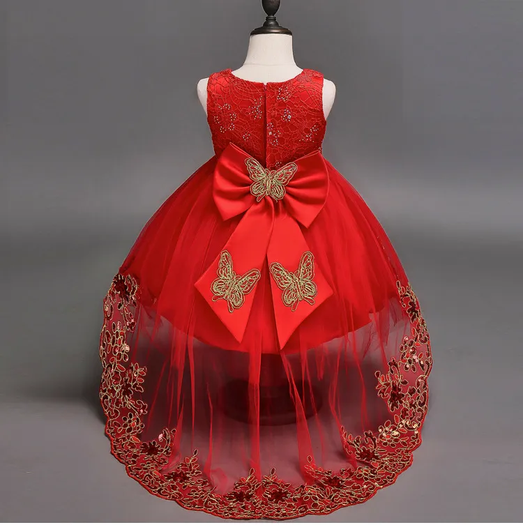 Vestido para niñas pequeñas, tutú de manga corta con lazo de encaje, vestidos de princesa para niños, vestido largo hasta el suelo para boda, vestido de princesa para fiesta de niña 3 C6210255