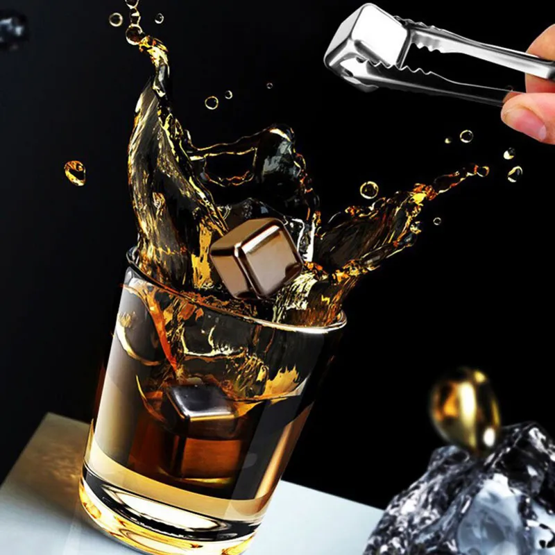 100 pz New Whisky Stones In Acciaio Inox Bere Ice Cooler Cubi Fresco Ghiacciaio Rock Beer Freezer Barware Regalo Di Natale ZA0897
