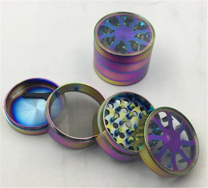 Mini 40mm / 50mm / 55mm / 63mm 3Layers Rainbow Herb Grinders Zinc Alloy Tobacco Herb Grinders för rökning Spice Crusher