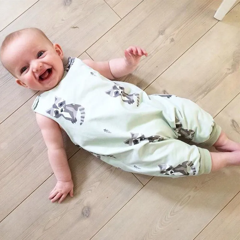 Nouveau-né bébé vêtements mignon bébé barboteuse été sans manches raton laveur imprimé combinaison bébé une pièce costume tenues enfants vêtements coton babysuit