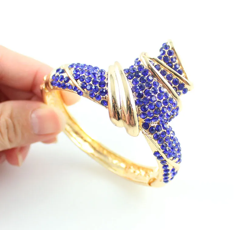 Fashion High Quality Nigerian Wedding African Beads Jewelry Sets Blue Crystal Dubai Gold Plated Big Jewelry Sets Costume