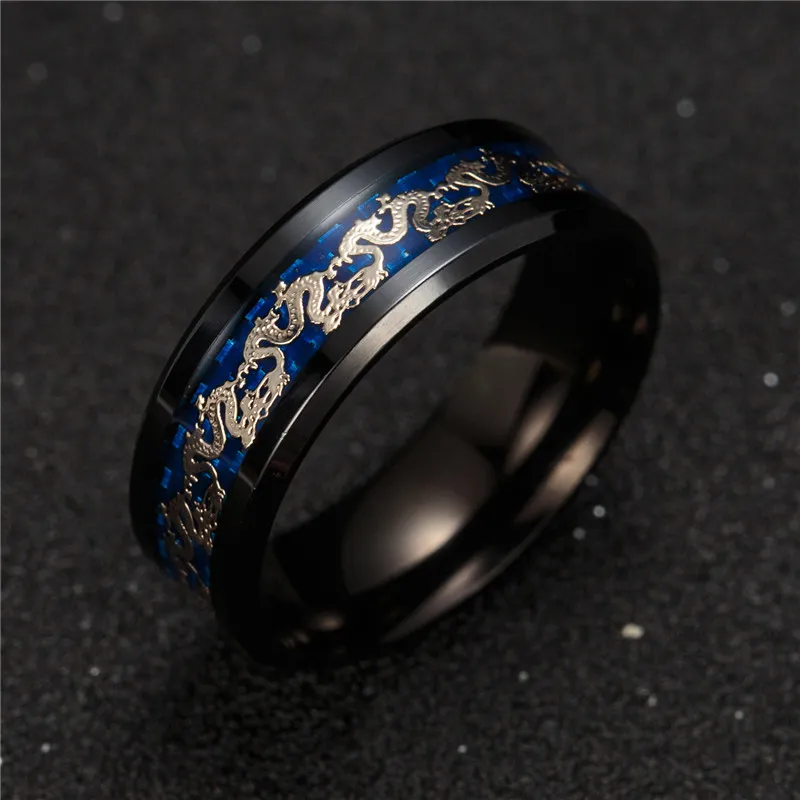 Legal Aço Inoxidável Gragon Anéis de Jóias Azul Preto Anel de Dedo Para As Mulheres Homens Anéis Presente Venda Quente