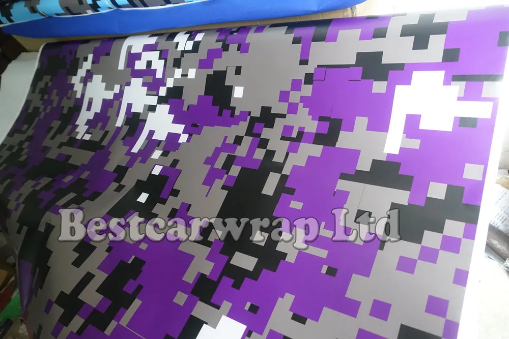 Purple Pixel Camo Vinyl Car Wrap Film Air Bubble Free Digital Camouflage Truck Wraps Covering Purple Camo Film Styling Size 1.52x30M/Roll