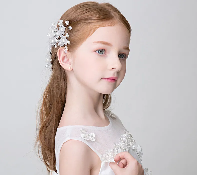 Utsökt manuell blomma tjejer hairbows härliga barntillbehör för bröllop peral design barn formell slitage gratis frakt