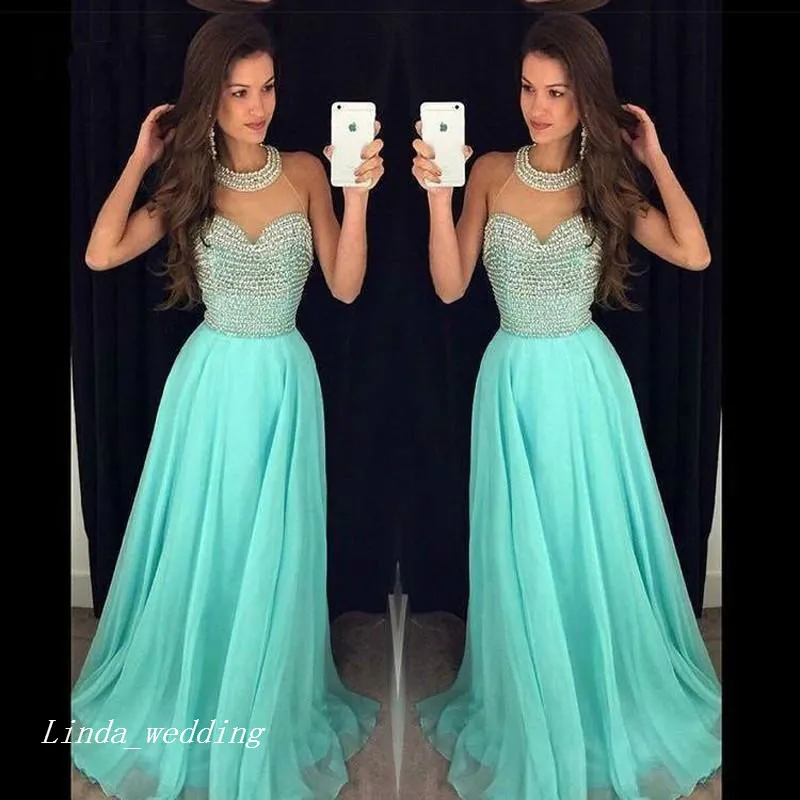 Vestido de fiesta verde aguamarina hasta el suelo gasa con cuentas largas para mujer vestido para ocasiones especiales vestido de fiesta de noche