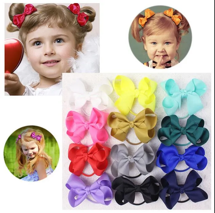 3 inch baby Solid Grosgrain Ribbon Hair Bows elastic hair bands Baby Girls Hair Accessories Boutique Bows headbands 196 color 50pcs