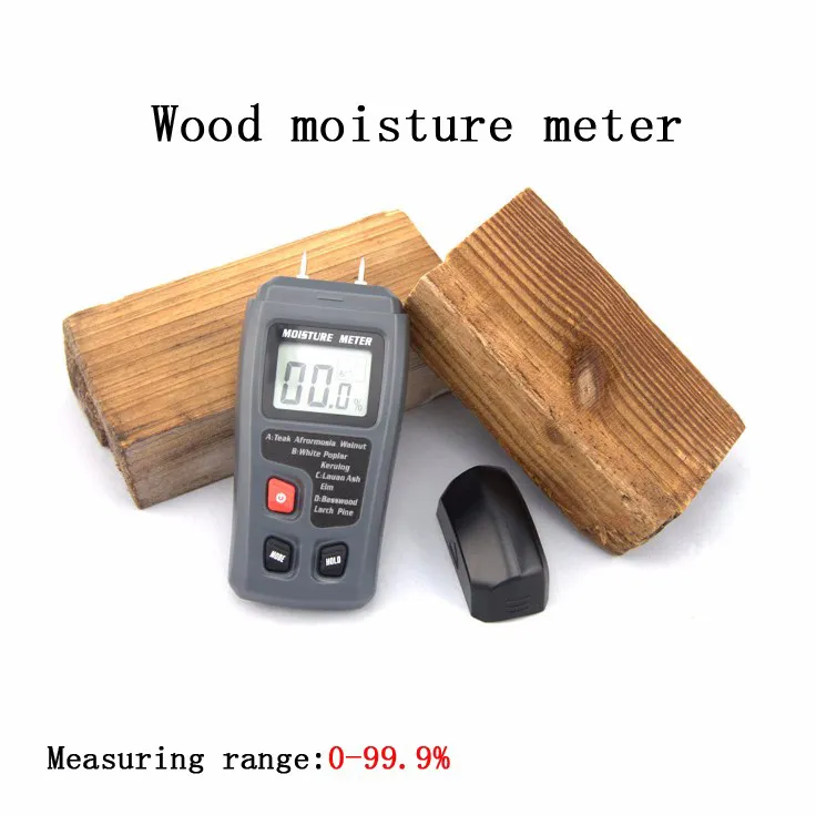 LCD 0-99.9% 2 pines Industria de la madera Medidor de humedad digital Probador de humedad Detector de humedad de madera Conductividad Medidor de humedad del suelo EMT01