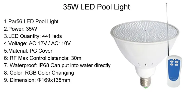 RGB Piscina Luz LED AC 12V E27 Lâmpada subaquática 18W 24W 35W Par56 Lampada para fora Wateproor IP68 Pond Lamp com controle remoto Con3660911