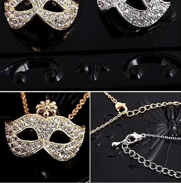 Fox Mask Pendant Statement Diamond Flower Necklace Mask Clavicle Short Sweater Chain Fashion Charm Women Christmas Gift DHL
