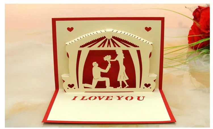 Handmade 3D Pop UP I Love You Card Creative Valentine's Day Wedding Greeting Cards Festive Party Supplies