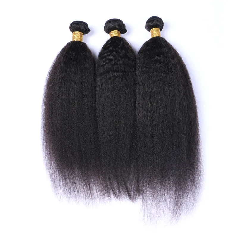 9A Mongolian Human Hair With Silk Base Closure Kinky Straight 3 Bundles With Closure Coarse Yaki Weaves With Silk Top Closure