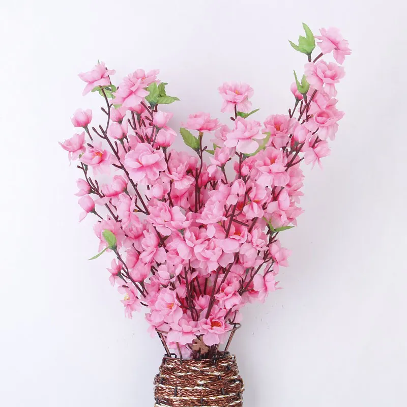 All'ingrosso- 6 bouquet Fiori di seta artificiale Blossom Cherry Branch Decoration Fiori del pavimento da giardino Soggiorno Decorazioni