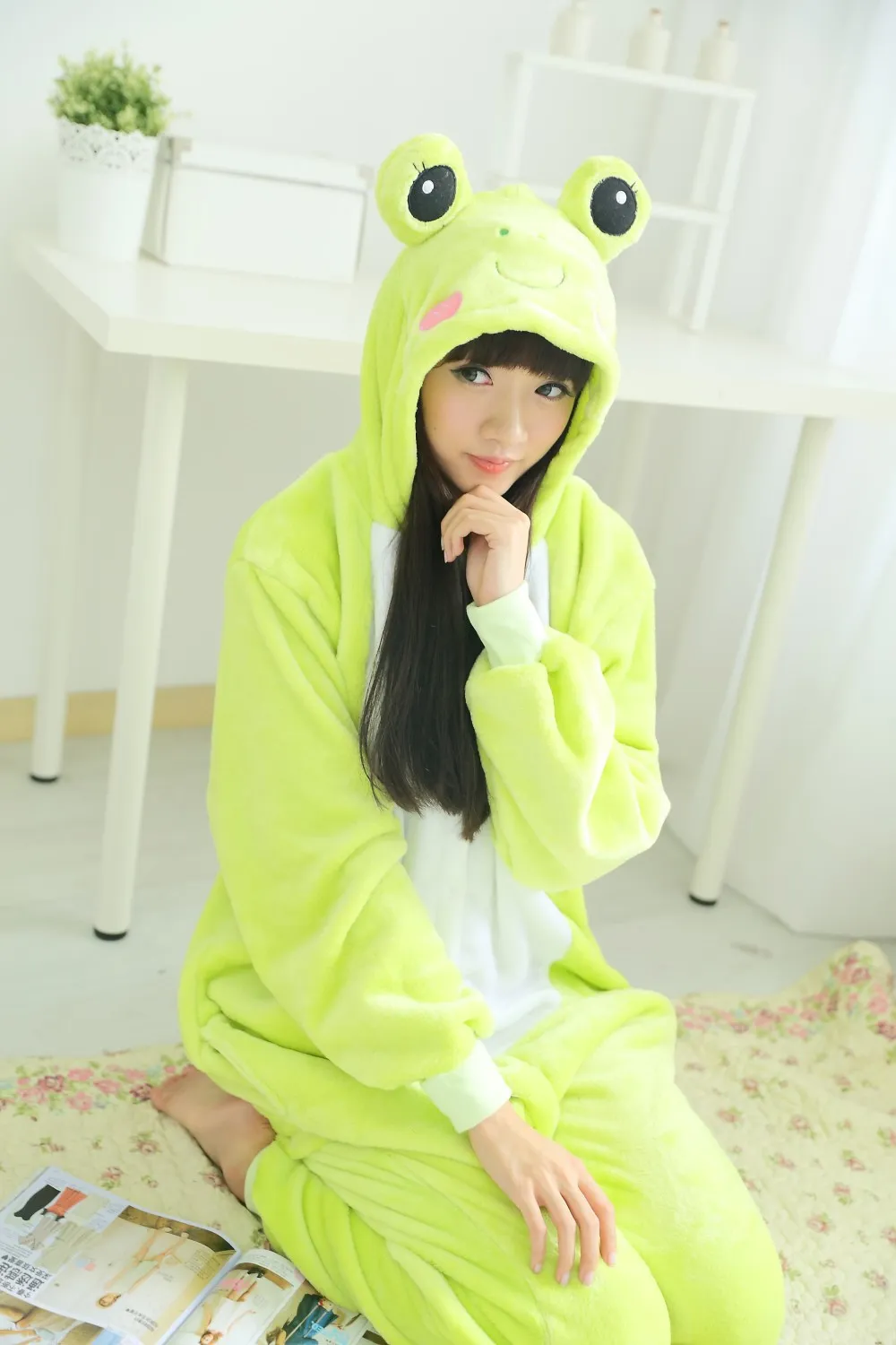 Unisex Men Women lady clothes Adult Pajamas Cosplay Costume Animal Onesie Sleepwear Cartoon animals Cosplay CUTE Frog sleepsuit 280T