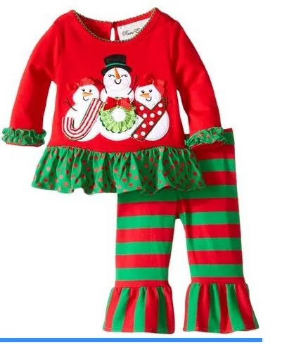2016 baby kerst outfit meisjes herten kerstboom T-shirt + ruche broek 2 stks sets kinderen polka dot tops kinderen lente val slijtage outfit