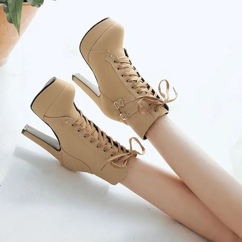 Fashion Women Boots High Heels Ankle Boots Platform Shoes Brand Women Shoes Autumn Winter Botas 