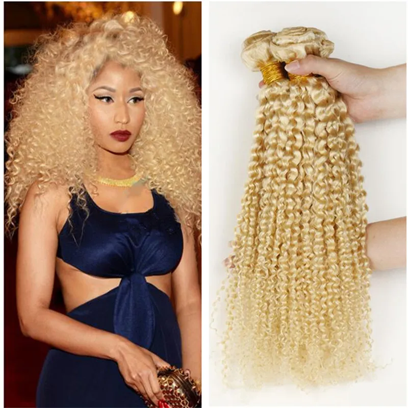 Promotion New 613# Blonde Human Hair Bundles Deep Curly Extensions Weaves Brazlian Hair Curly Wefts 